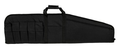 Ateşli silah koruması ve depolama için dayanıklı malzemeden yapılmış, fermuar kapama ve ayarlanabilir kayışlar içeren, birden fazla cepli ve saplı siyah taktik tüfek çantası, atış ve avlanma faaliyetleri için ideal.