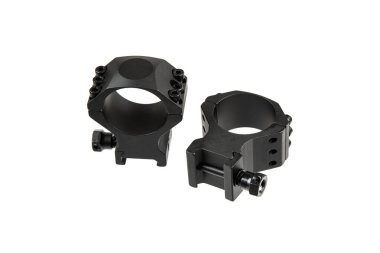 Hassas tüfekler için tasarlanmış, istikrar ve dayanıklılık sağlayan bir çift siyah dürbün halkası. Tüfek dürbününe optik eklemek için hassas mekanizma.