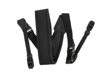 Taktik veya açık hava ekipmanları için uygun, yastıklı bölümü ve naylon ağ ile ayarlanabilir siyah omuz kayışı.