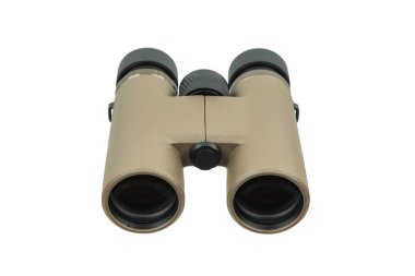 Siyah lastik saplı ve lensli kahverengi dürbünler..