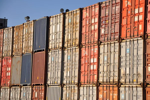 stock image Stack of containers in a harbor. Plenty of varicolored shipping containers stacked at the Port of Rijeka.