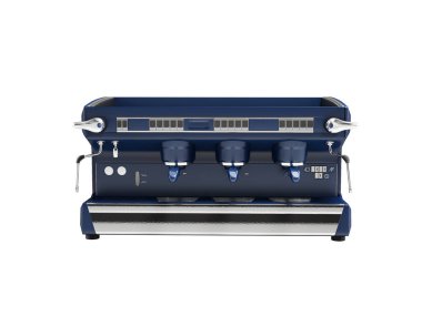 Beyaz arka planda kahve dükkanı için güvercin profesyonel kahve makinesinin 3D çizimi. Gölge yok.