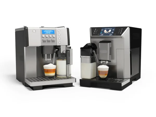 Illustration Gruppe Von Kaffeemaschine Mit Cappuccino Maschine Für Verschiedene Kaffeegetränke — Stockfoto