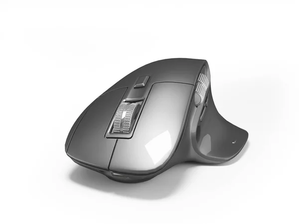 带阴影的白色背景黑色专业无线笔记本电脑鼠标3D演示 — 图库照片