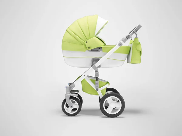 Illustration Baby Carriage Cradle Basket Walks Light Green Inserts Gray — Stock Photo, Image