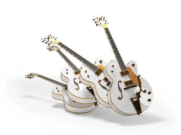 Beyaz Arka Planda Gölgeli Yarı Akustik Elektro Gitar Grubunun Boyutlu — Stok fotoğraf