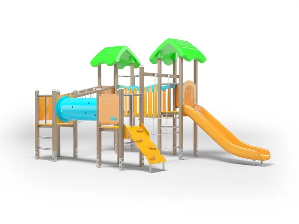 Иллюстрация Многофункциональной Детской Игровой Площадки Игр Пляже Белом Фоне Тенью — стоковое фото