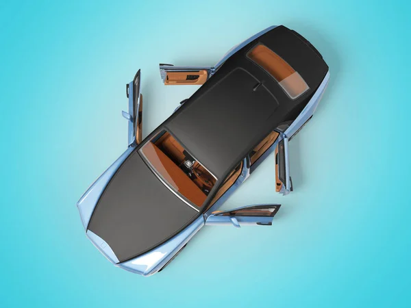 Ілюстрація Класичний Електричний Автомобіль Відкритим Видом Зверху Синьому Фоні Тіні — стокове фото
