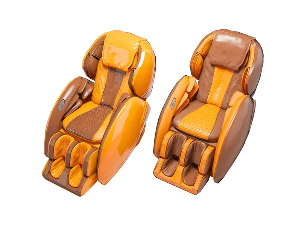 3D illustration group of leather massage chair for massage on white background no shadow