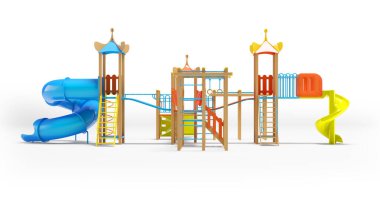 Beyaz arkaplanlı ve gölgeli iki slaytlı 3 boyutlu oyun alanı illüstrasyonu