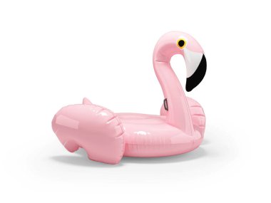 Beyaz arka planda gölgeli yüzmek için şişirilebilir pembe tavus kuşu dairesinin 3 boyutlu çizimi