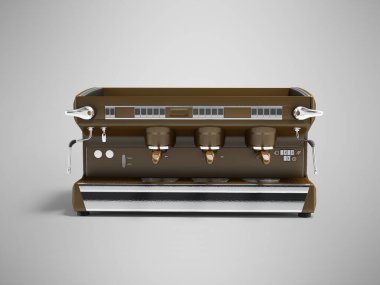 Kahverengi kahve makinesinin gri arka plandaki kahve dükkanı için gölgeli 3D çizimi