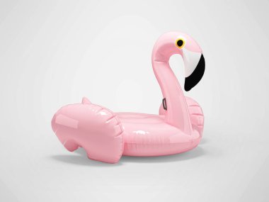 Gri arka planda gölgeli yüzmek için şişirilebilir pembe tavus kuşu dairesinin 3 boyutlu çizimi