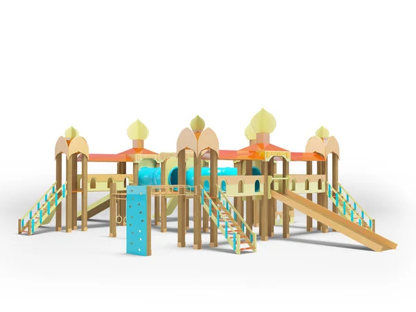 Ilustración Gran Complejo Parques Infantiles Con Vista Lateral Diapositivas Sobre — Foto de Stock