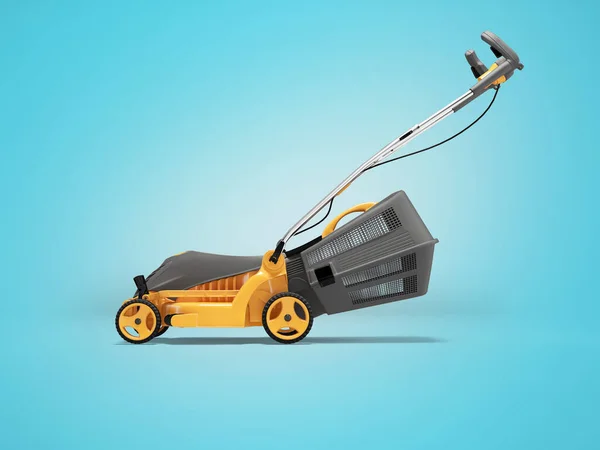 Illustration Orange Professional Electric Lawnmower Grass Catcher Side View Blue — Stock Photo, Image