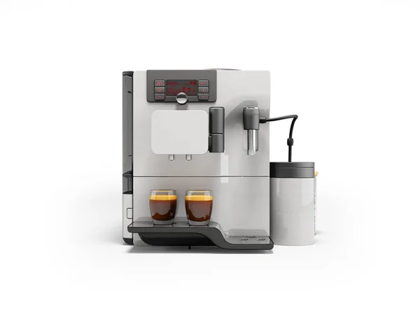 Beyaz Arka Planda Gölgeli Süt Dağıtan Beyaz Otomatik Kahve Makinesinin — Stok fotoğraf