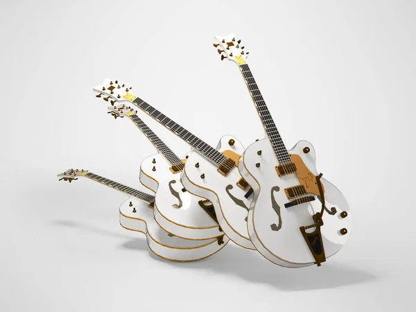 Gri Arkaplanlı Yarı Akustik Elektro Gitar Grubunun Boyutlu Çizimi — Stok fotoğraf