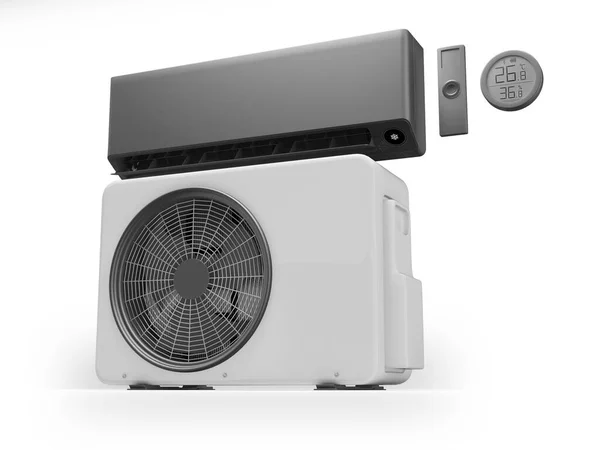 Ilustrace Moderní Sady Klimatizátorů Vzduchu Pro Kancelářské Chlazení Bílém Pozadí — Stock fotografie