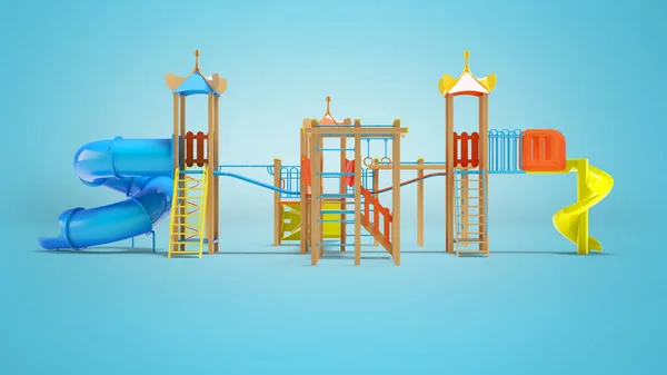 影と青の背景に2つのスライドとスポーツの遊び場の3Dイラスト — ストック写真