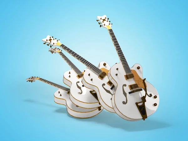 Mavi Arka Planda Yarı Akustik Elektro Gitarların Gölgeli Çizimi — Stok fotoğraf