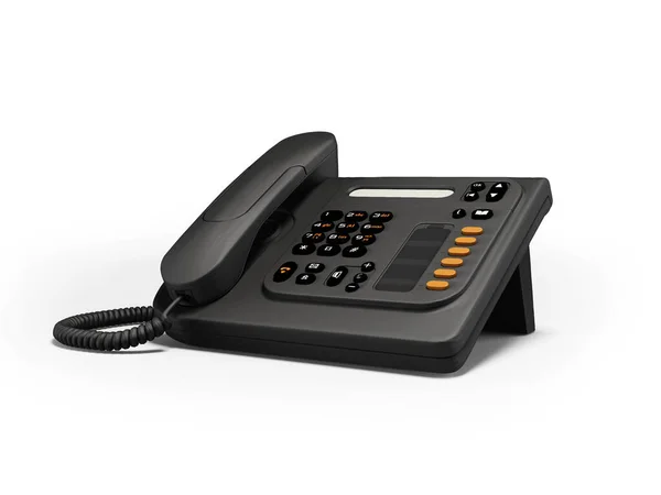 3DイラストのLandline古典的な黒のコード電話上の白の背景に影 — ストック写真