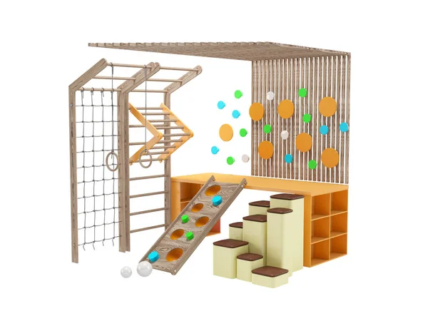 3D illustration of play complex in room for children on white background no shadow