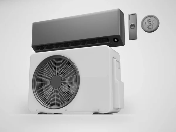Ilustrace Moderní Sady Klimatizátorů Vzduchu Pro Kancelářské Chlazení Šedém Pozadí — Stock fotografie