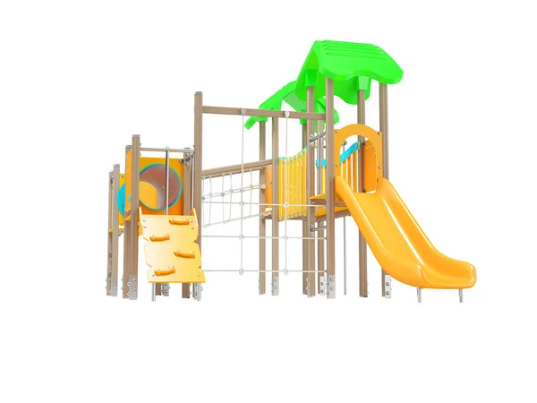 Darstellung Des Spielplatzkomplexes Für Kinder Mit Rutsche Auf Weißem Hintergrund — Stockfoto