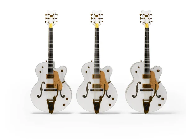Beyaz Arka Planda Gölgeli Beyaz Elektro Gitar Bandının Boyutlu Çizimi — Stok fotoğraf