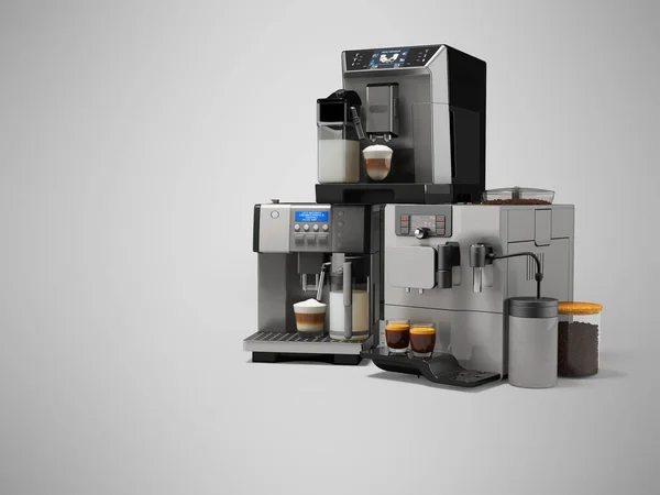 Illustration Gruppe Von Professionellen Kaffeemaschine Mit Cappuccino Maschine Auf Grauem — Stockfoto