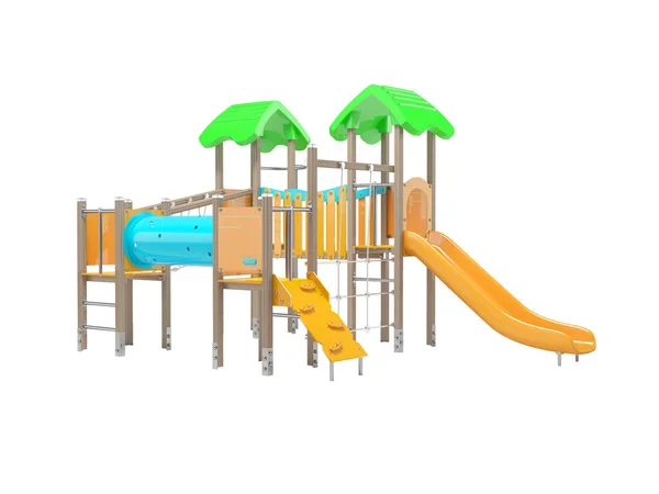 3D说明多功能儿童游乐场在沙滩上的游戏没有阴影的白色背景 — 图库照片