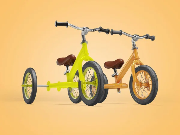 Иллюстрация Набора Велосипедов Педалей Трех Колесах Классический Велосипед Оранжевом Фоне — стоковое фото