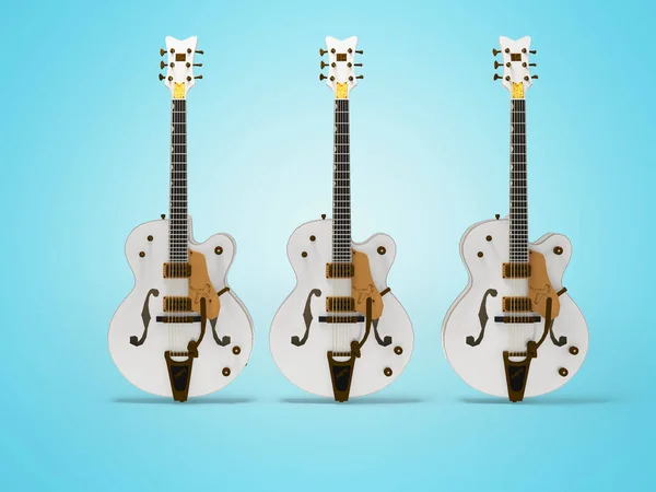 Mavi Arka Planda Beyaz Elektro Gitar Bandının Gölgeli Boyutlu Çizimi — Stok fotoğraf