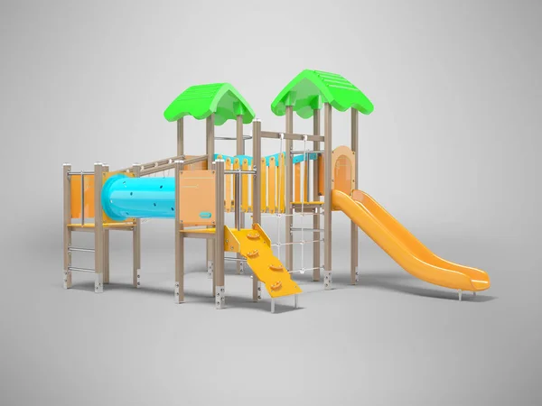 Gri Arkaplanlı Kumsaldaki Oyunlar Için Çok Işlevli Çocukların Oyun Parkının — Stok fotoğraf