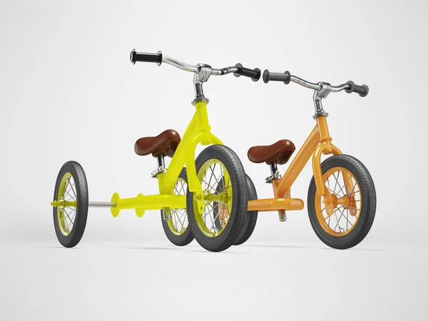 Tekerli Pedalsız Bisiklet Seti Gölgeli Gri Arka Planda Klasik Bisiklet — Stok fotoğraf