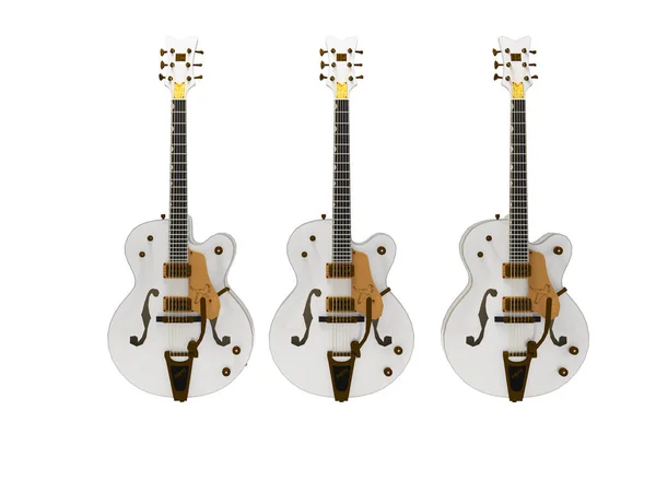 Beyaz Arka Planda Beyaz Elektro Gitar Bandının Boyutlu Illüstrasyonu — Stok fotoğraf