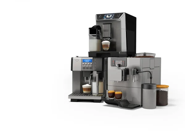 Illustration Gruppe Von Professionellen Kaffeemaschine Mit Cappuccino Maschine Auf Weißem — Stockfoto