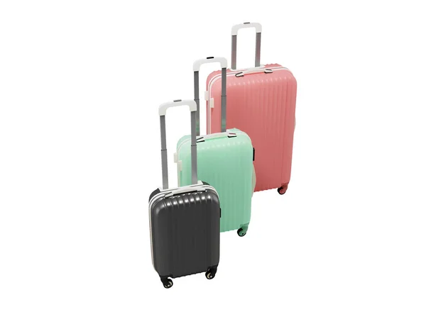 Illustration Group Large Medium Small Wheeled Suitcases Tourist Travel White — Stock Photo, Image