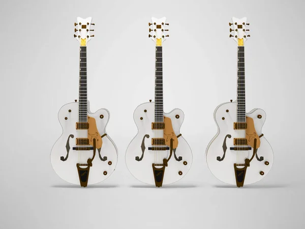Gri Arka Planda Gölgeli Beyaz Elektro Gitar Bandının Boyutlu Çizimi — Stok fotoğraf