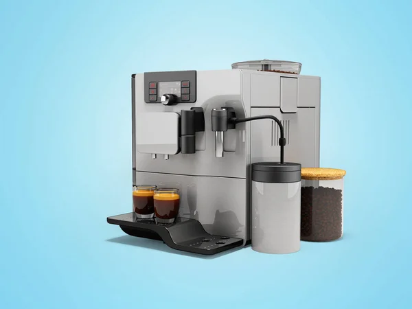 Illustratie Van Witte Professionele Automatische Koffiezetapparaat Met Koffiemolen Blauwe Achtergrond — Stockfoto