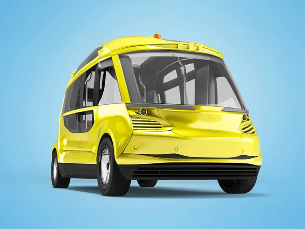 Ilustrace Žlutá Bez Řidiče Elektrický Autobus Pro Turistickou Dopravu Modrém — Stock fotografie