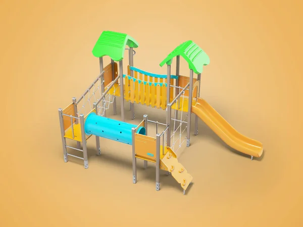 Иллюстрация Деревянной Игровой Площадки Пляжных Игр Оранжевом Фоне Тенью — стоковое фото
