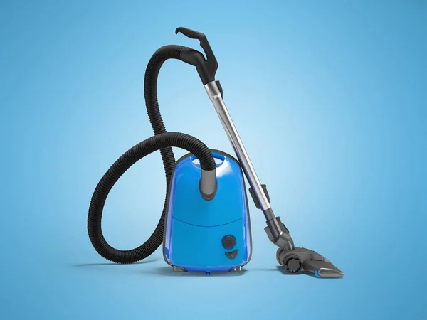 3D illustration of blue electric vacuum cleaner for dry cleaning on blue background with shadow