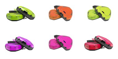 3d illustration modern set helper robot vacuum cleaner for dry cleaning on white background no shadow