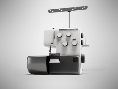 3D illustration of overlock sewing machine for work on gray background with shadow