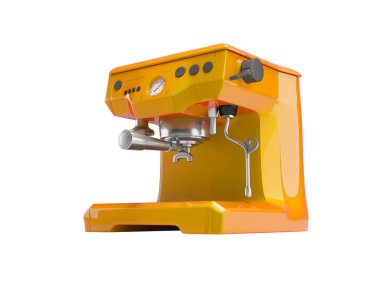 3D illustration of orange coffee machine for home brewing on white background no shadow