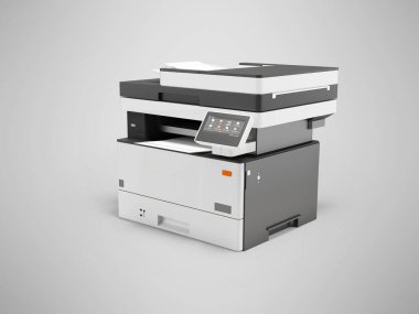 3d illustration of universal printer scanner with display for selecting programs on gray background with shadow