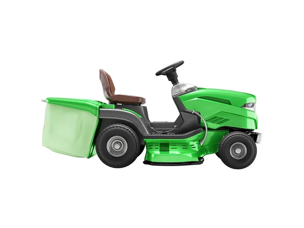 3d illustration modern garden mini tractor lawnmower with grass container side view on white background no shadow