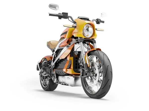 Illustration Des Orangefarbenen Elektro Motorradsports Für Stadtfahrten Vorderansicht Auf Weißem — Stockfoto