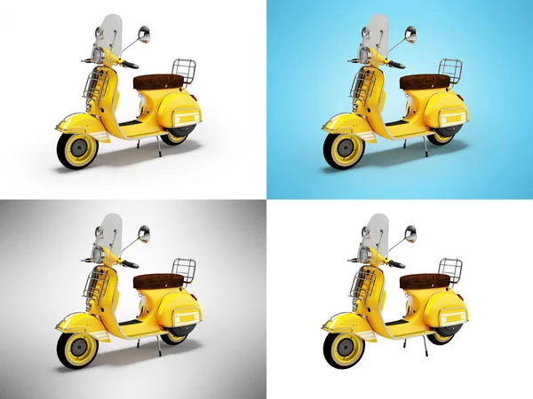 3d illustration of orange group of scooters for delivery in the city of different colors